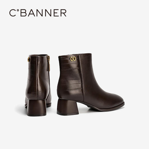 【静音系列】千百度粗高跟羊皮靴女时装靴增高短靴子A25576531 商品图4