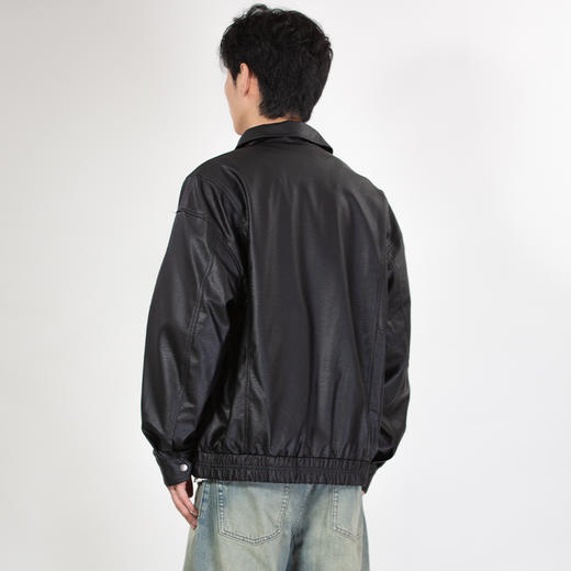 DRONKOO 2025 翻领前后破缝荔枝纹下摆橡筋微阔中厚皮衣 商品图4