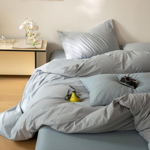 【A类超细格水洗四件套】水洗棉四件套良品超细格子撞色民宿简约格纹件套纯棉格纹 商品图0