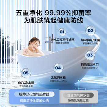 统帅海尔出品16升燃气热水器天然气京东自营上门安装一级能效  家用恒温变频节能速热16LN3DU1 商品图2