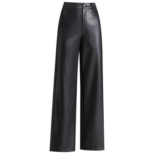 MYX小个子九分PU皮裤2025年秋季新款垂感修身直筒裤减龄洋气阔腿裤女 商品图4