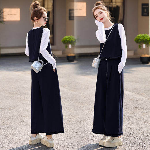 牛仔套装女2025年新款超火休闲洋气时尚减龄马甲阔腿裤三件套HR-YDYX9317 商品图2