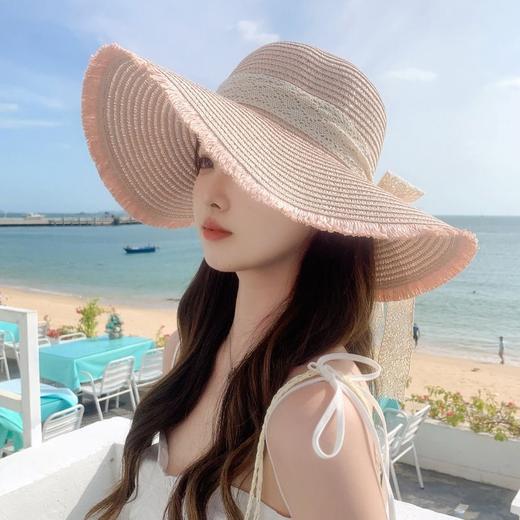国庆假期出游【丝带蝴蝶结大檐草帽】新款帽子女户外旅游遮阳帽沙滩太阳帽  商品图10