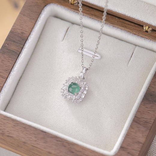 【晓晴】S925纯银蓝水翡翠绿翡翠方形圆珠吊坠【CW-DZ06662】 商品图1