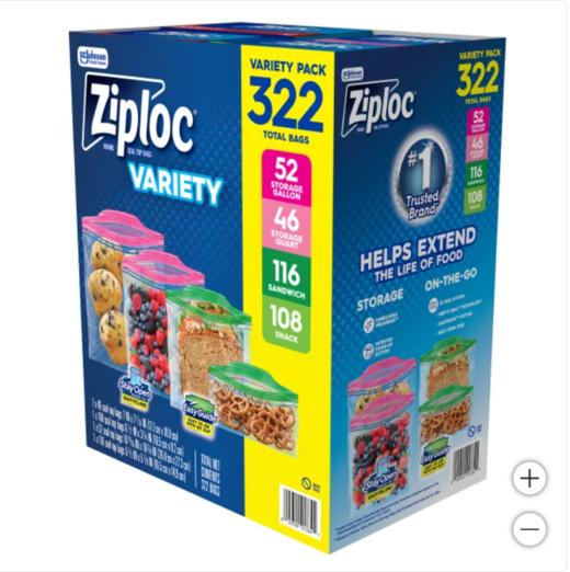 Ziploc混合装322个 （保鲜袋/食品袋 大中小号4种尺寸 混合装322个）洛杉矶直邮 商品图0