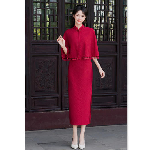 SKY 801315提花长款披肩旗袍套装妈妈大码旗袍 商品图3