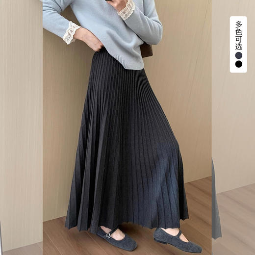 西遇垂坠感a字半身裙长款女秋季新款高腰梨型遮胯百褶伞裙SS051465 商品图0