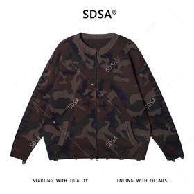 SDSA男士秋冬新款痞帅男装潮牌迷彩拉链圆领针织衫百搭开衫毛衣
