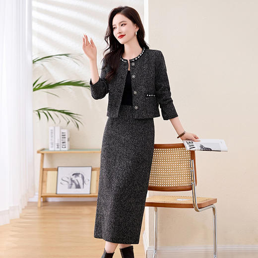 丁摩 小香风外套半身裙两件套女秋季气质名媛洋气穿搭套装5ZF-86179 商品图2