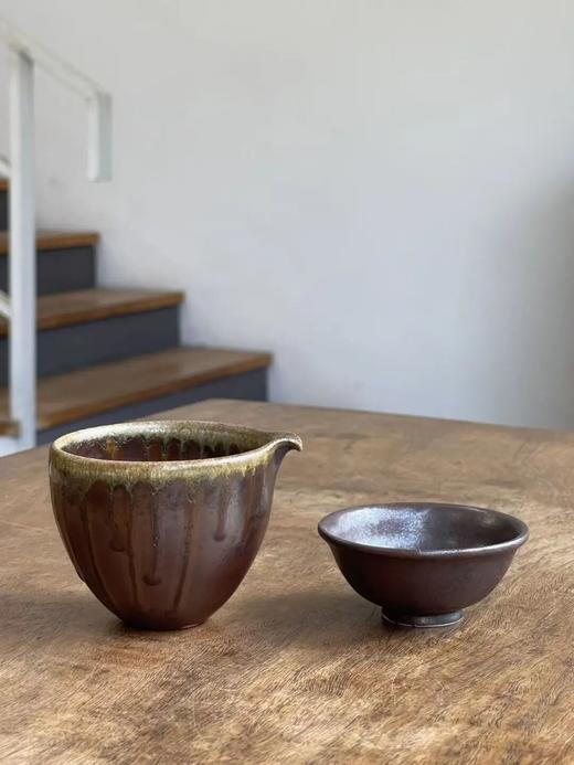 柴烧窑褐地流淌黄釉公道杯套组，顺丰包邮 商品图0