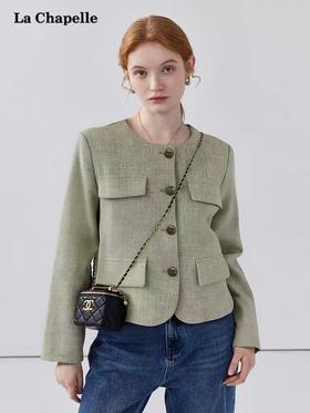 会员福利【通勤时髦】拉夏贝尔/La Chapelle高腰半松紧休闲西装裤女通勤时尚垂感高级感宽松直筒长裤