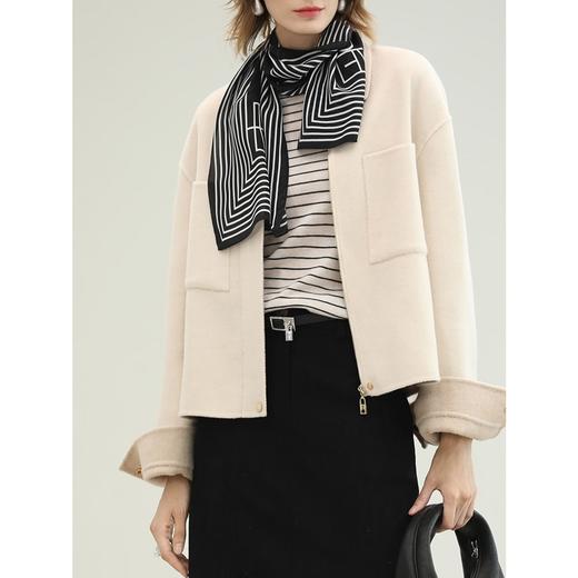 COCOBELLA手工双面呢短款羊毛外套女秋冬休闲毛呢大衣WL3219 商品图4