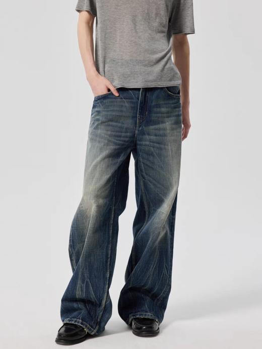 Simple Project/K25900/闪电纹猫须水洗牛仔裤 商品图0