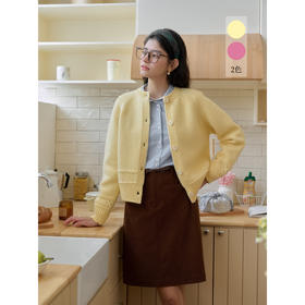 SimpleRetro全羊毛插肩袖短款圆领针织开衫