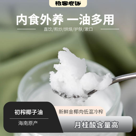 初榨椰子油500ml丨新鲜椰子肉低温冷榨，月桂酸含量高，可直接食用、护肤、护发、烹饪、生酮饮食等。顺丰快递 商品图0