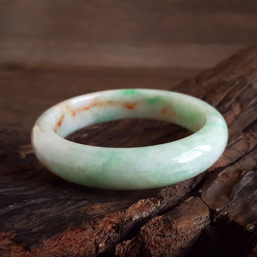 【天然正品】A货翡翠天然细腻正桩豆种飘黄飘绿福寿58.5号翡翠手镯浅绿、褐红色女士 280325AH22 现售价：1280特价 商品图3