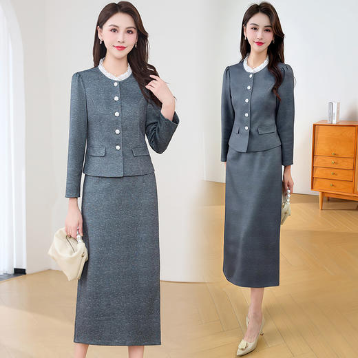 QYM 26808-Y小香风套装上衣外套+半身裙两件套 商品图0