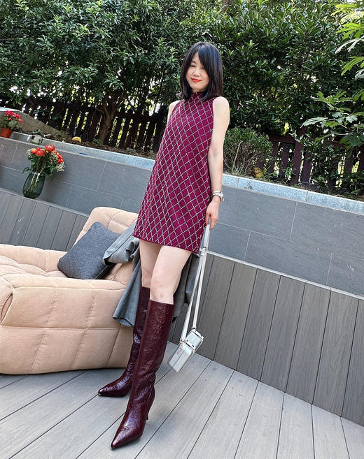 westory2024秋冬新款法式复古尖头时尚真皮褶皱细跟长靴女W24DQ84281 商品图7