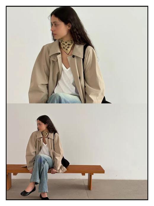 shyshystill/shy202506077/翻领分割浅色廓形短款棉质风衣 商品图3