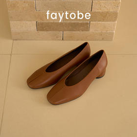 faytobe 鹅蛋玛丽珍法式浅口单鞋外穿方圆头平低舒适羊皮奶奶鞋