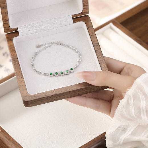 【烟雨点翠】S925纯银翡翠几何圆珠手链【CW-SL11765】 商品图2