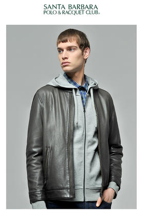 【大都会店】圣大保罗 立领拉链袋短款皮衣