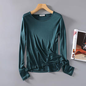 丁摩 真丝双面针织经典圆领修身长袖打底衫 T恤女上衣CX-016