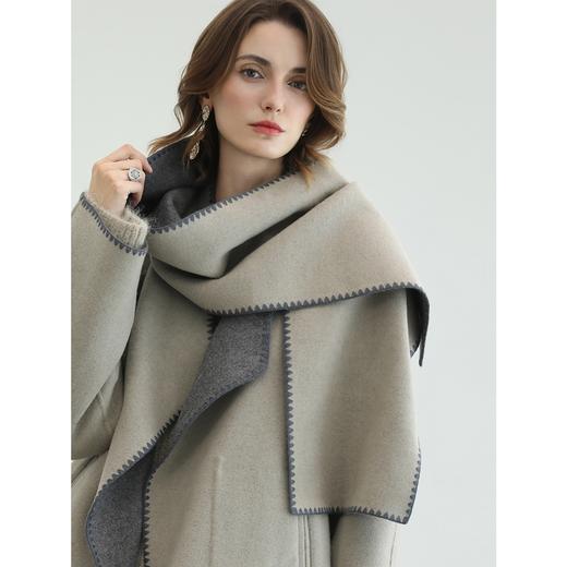 COCOBELLA两面穿手工羊毛大衣围巾套装中长款毛呢外套WL3221 商品图2