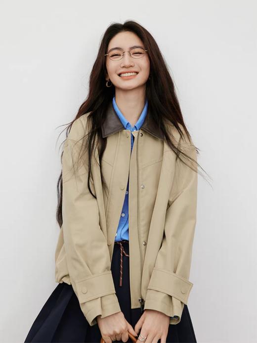 新品秋季MIU风皮翻领夹克简约精炼风衣外套 商品图5