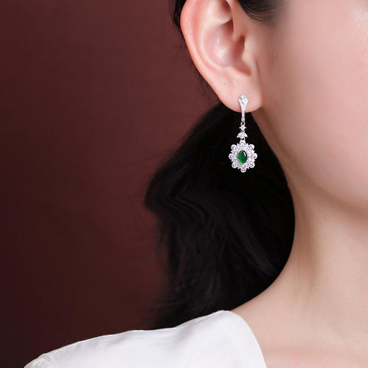 【太阳花】S925纯银翡翠绿翡翠复古蛋面耳环【CW-EJ00506】 商品图3
