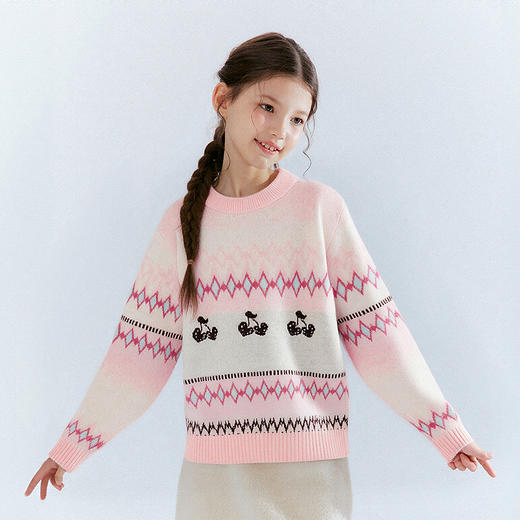 笛莎Deesha 童装女童毛衫2025冬新款女童圆领费尔岛毛衫 商品图0