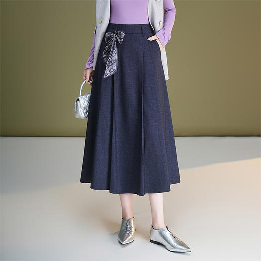 2025秋冬新款韩版简约百搭半身裙遮跨显瘦A字中长裙伞裙AIMIQ719 商品图0