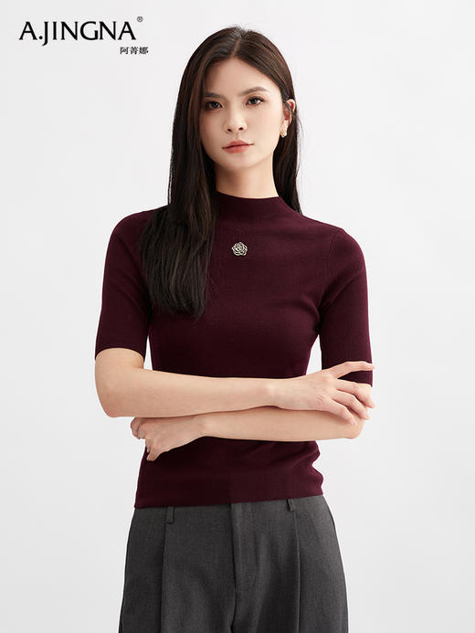 【简约柔美】阿菁娜极简山茶花绵羊毛半高领针织衫F30Q301011 商品图2