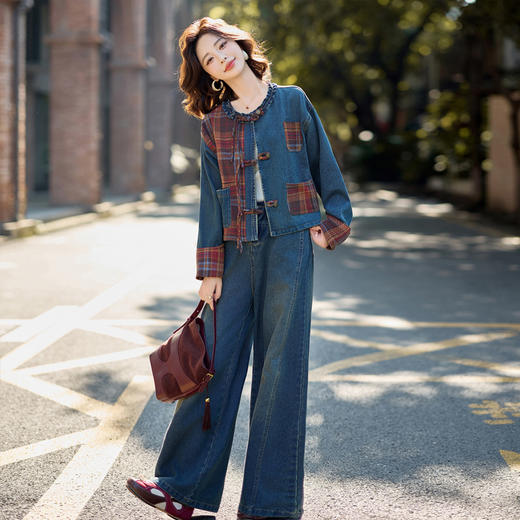 HR XPH5891韩版拼接钉珠设计感小香风套装 商品图2