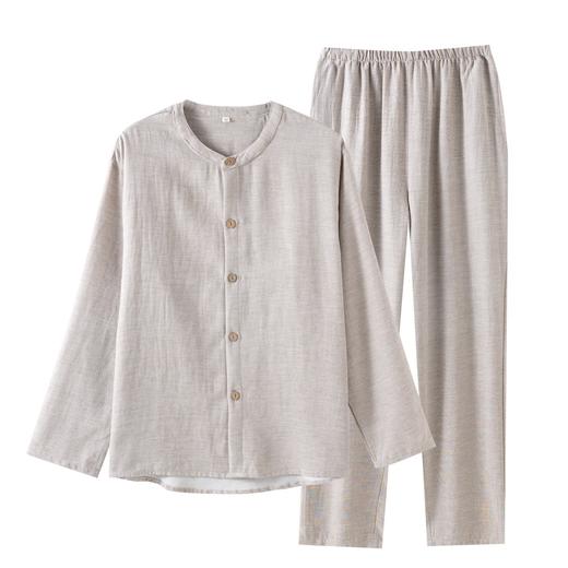 雀说 纯色天丝棉麻男士睡衣长袖薄款家居服套装 商品图4