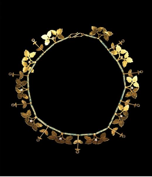 独角鹿西洋古董法国新艺术风格桑树叶蔓造型18K黄金装饰彩色珐琅镶嵌天然海水珍珠及钻石项链 商品图5