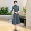 SC22018绿色显瘦妈妈装国风新中式秋季长袖旗袍2025新款女复古连衣裙春秋 商品缩略图1