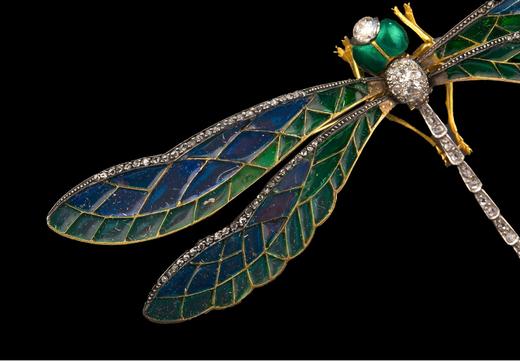 独角鹿西洋古董法国珠宝巧匠Gaston Lafitte出品新艺术风格蜻蜓造型18K黄金铂金镶嵌钻石空窗珐琅En Tremblant颤动式胸针 商品图6