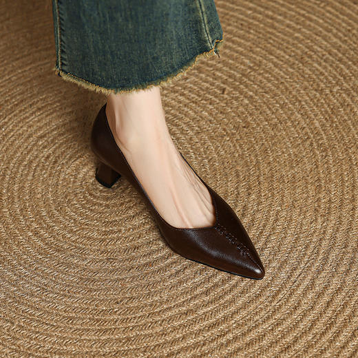 【预售5天】软皮尖头小皮鞋秋季新款浅口四季款高跟尖头工作单鞋女MLJ&C198 商品图3
