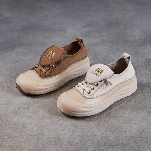 真皮复古休闲鞋，百搭舒适软底丑萌单鞋拼色平底板鞋ZM258592 商品图3