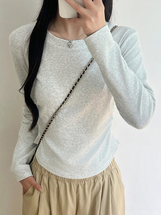 秋冬季【棉打皱打底衫】新款内搭修身显瘦长袖上衣 圆领正肩T恤  商品图0