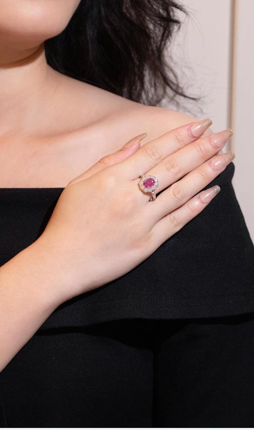 独角鹿西洋古董欧洲出品玛格丽特款花叶造型铂金镶嵌粉色蓝宝石及钻石戒指 商品图1