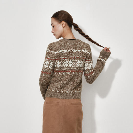 NUTH 美利奴羊毛费尔岛提花修身短款针织开衫女 棕咖色 商品图4