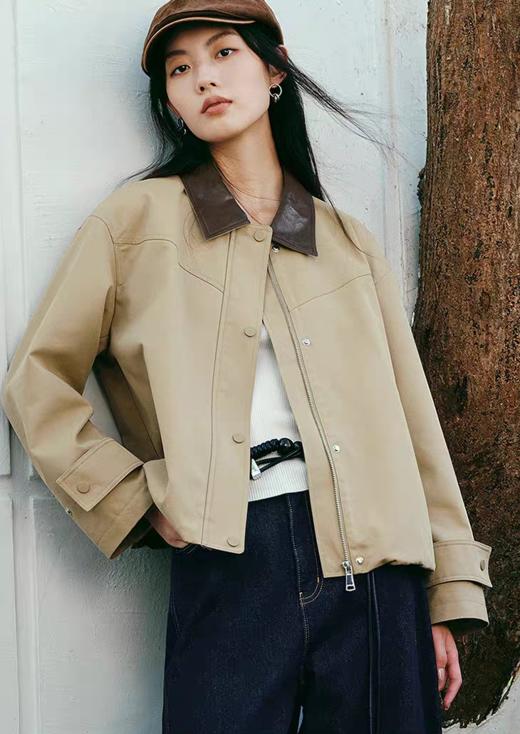 新品秋季MIU风皮翻领夹克简约精炼风衣外套 商品图2