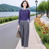韩版女装日常通勤撞色翻领针织开衫松紧腰显瘦九分裤气质套装春秋 商品缩略图0