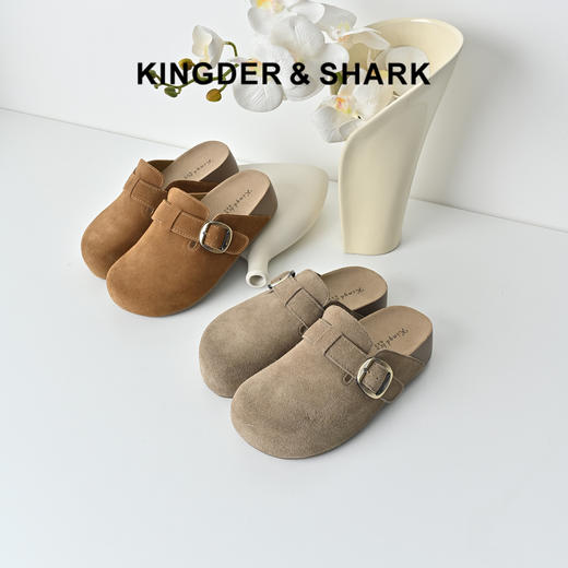 经典鲨2025年秋专柜新品牛皮革时尚通勤一脚蹬厚底勃肯鞋女KW65-529201 商品图0