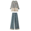 HR XPH5898韩系蕾丝拼接牛仔套装阔腿两件套 商品缩略图4