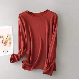 丁摩 桑蚕丝天丝无缝卷边圆领长袖打底衫CX-094