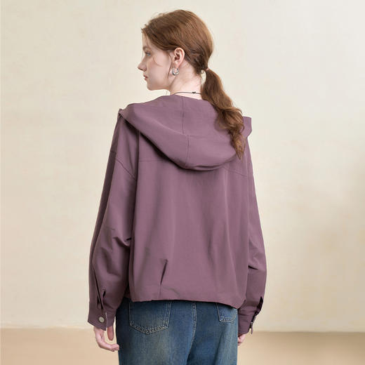 西遇韩系格纹拼接连帽外套女秋季宽松显瘦休闲百搭短款上衣V3151248 商品图4