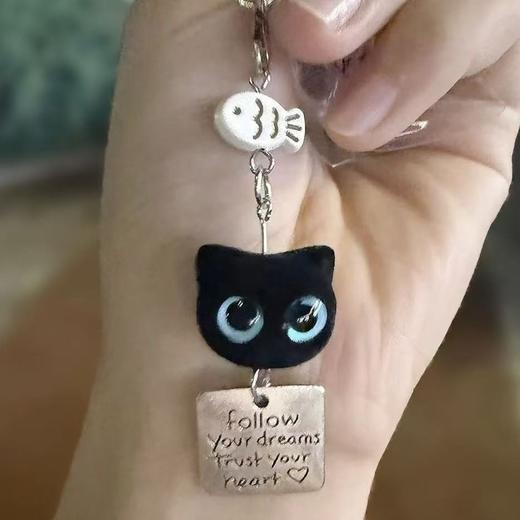 【黑猫爱吃鱼】植绒大眼黑猫卡通手机链diy手作挂件ccd相机咕本链 商品图1